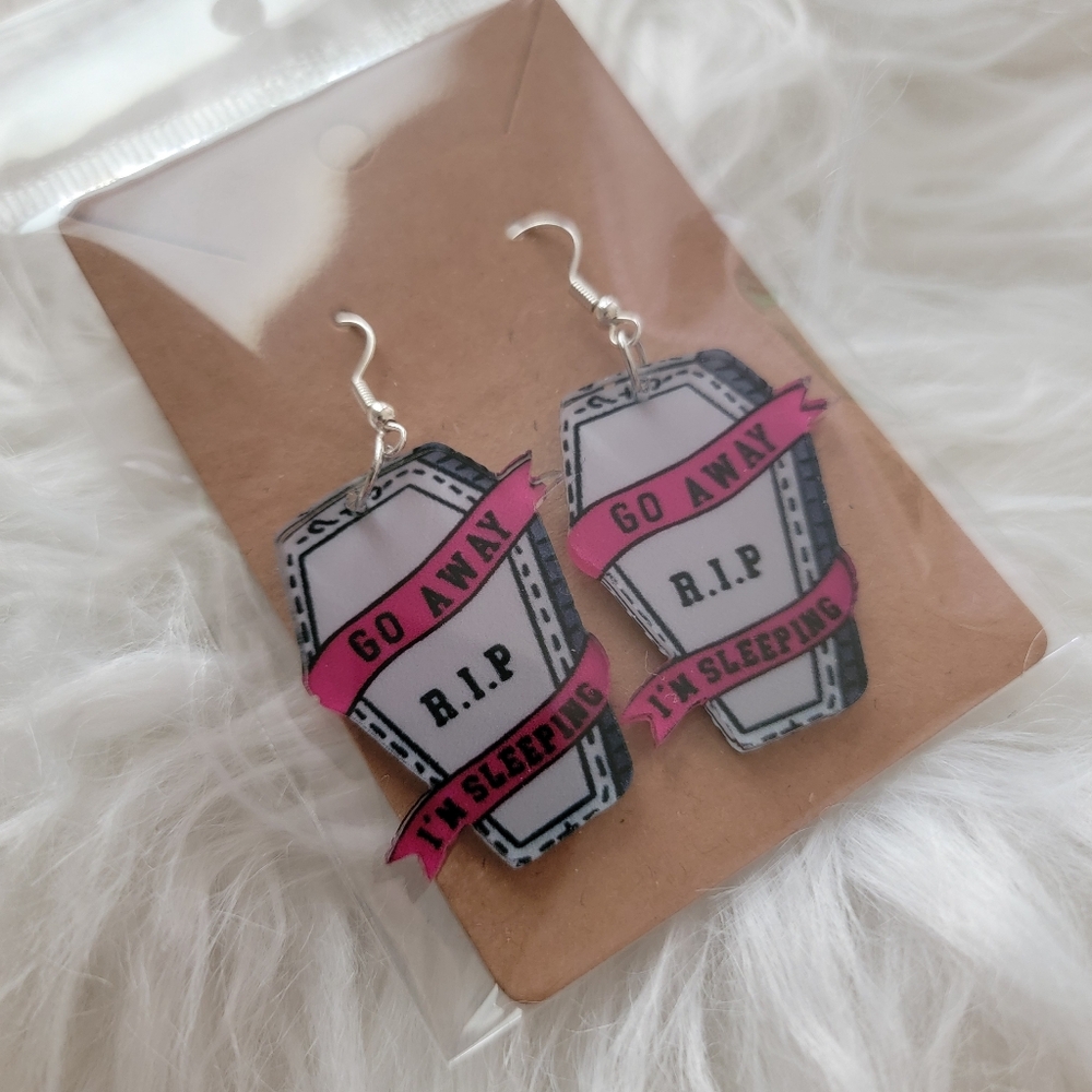 Pink and Black Coffin Earrings